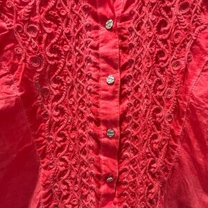 Women's Red Embroidered Button-Down Shirt. Purchased in Florence, Italy.